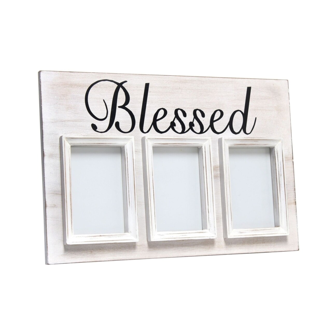 Elegant Designs 3 Photo Collage Frame 4x6 Picture Frame, White Wash "Blessed"
